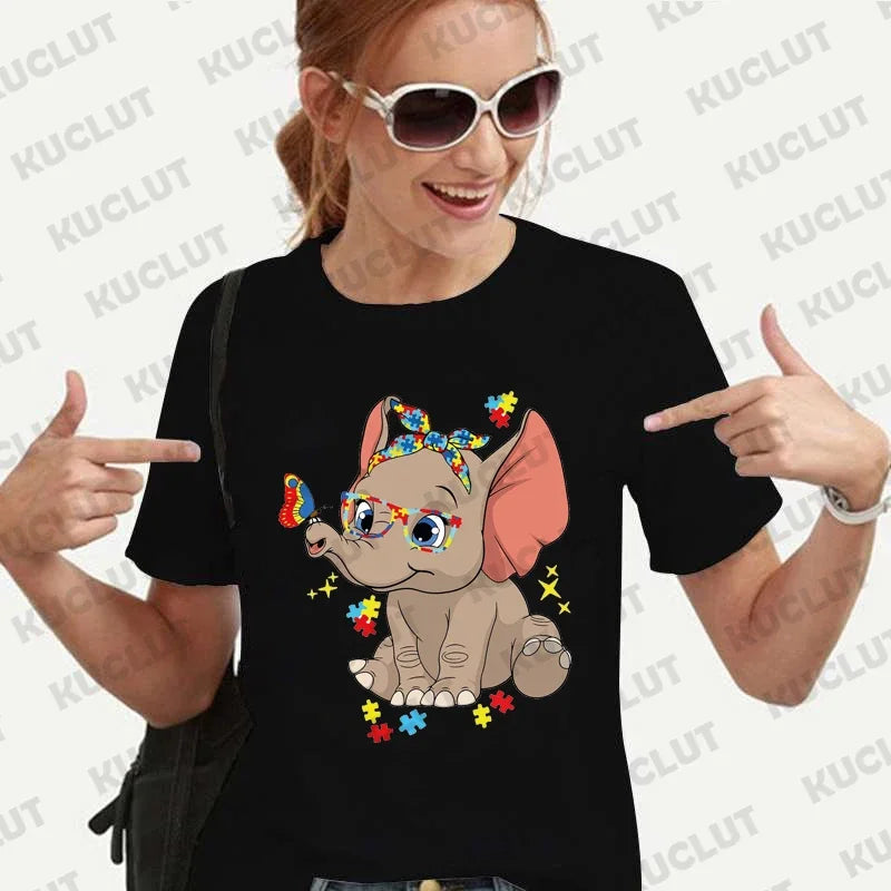 Elephant Autism Shirt for Women Girls Clothing Autism Awareness T-shirts Special Education Tee Shirt Harajuku Oversized Y2k Tops