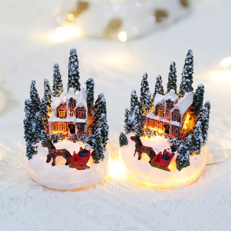 Christmas Decorations Resin Houses Luminous Decorations Christmas Micro Landscape Christmas Small Houses Christmas Gift Creativity