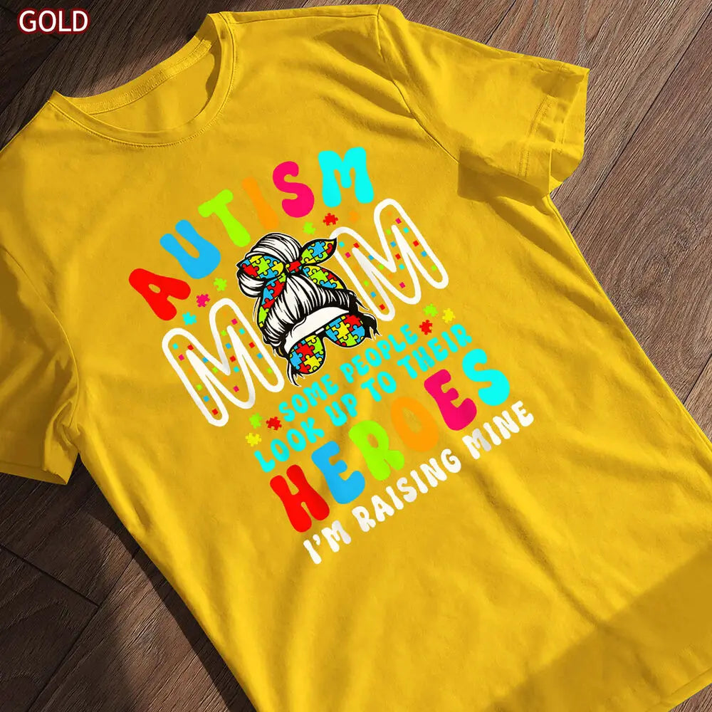 Autism Mom Raising Hero Groovy  Bun Autism Awareness T-Shirt Gift for Her