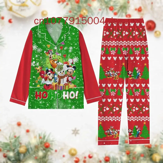 New Christmas Mickey Mouse Pajama Set 3D Printed Disney Casual Men's and Women's Long Sleeved Shirt Pajama Set