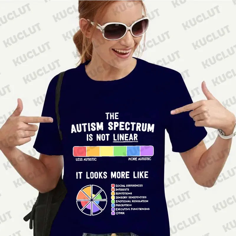 Women Autism Spectrum Print T Shirt Girl Graphic Harajuku 2024 Streewear Clothes Autism Awareness Causal Female Y2K Tops Tees