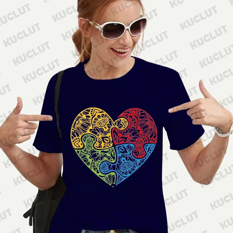 Autism Accept Love Shirt for Women Neurodiversity T-shirts Autism Awareness Tshirt Everyone Communicate Differently Tee Y2k Tops