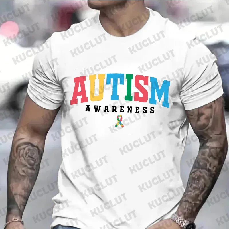 Autism Awareness Shirts for Men Retro Autism Awareness Month T-shirts Men's Tshirts Harajuku Graphic Tee Shirt Clothing Men Top