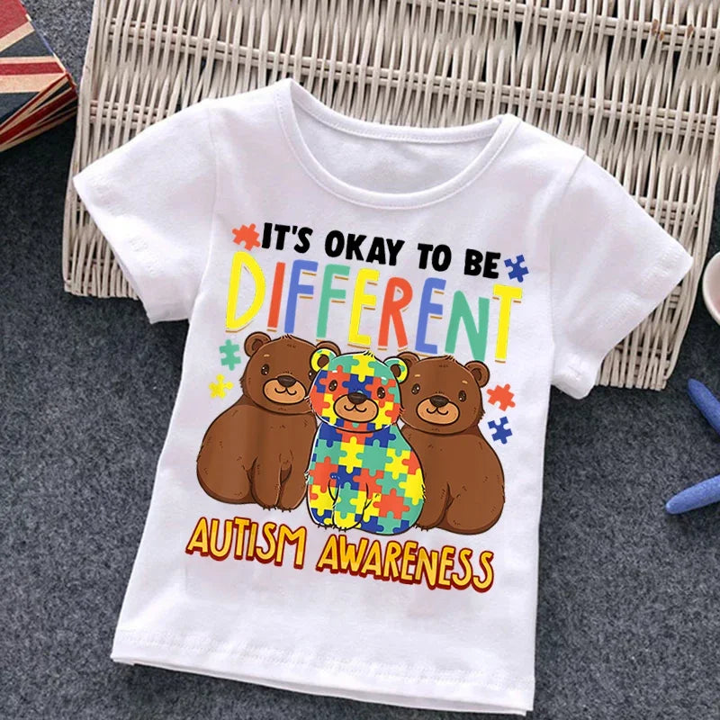 Autism Kids Boy T-Shirt Girls Cartoon Puzzle Tops Cute Baby Cotton Summer Clothes Toddler Dinosaur T Shirts Children