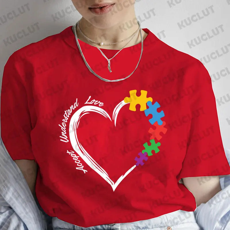 Autism Tee Shirt Femme Accept Understand Love Tshirt Autism Awareness T-Shirt Puzzle Piece Shirt Tops Autism Teacher Tee Clothes