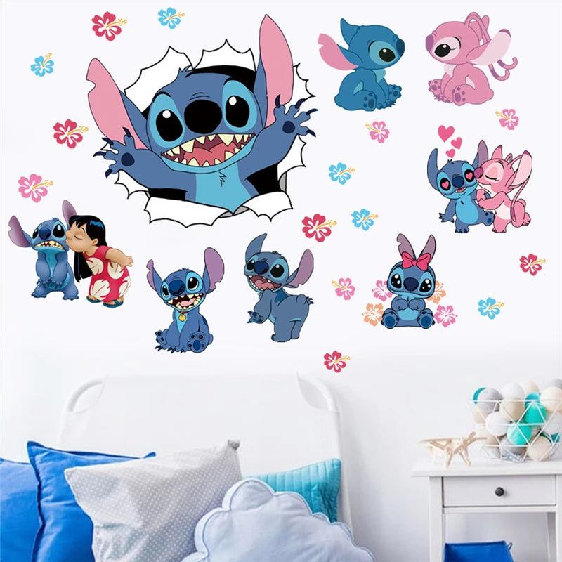 MINISO Cartoon Lilo & Stitch Wall Stickers For Kid's Room Kindergarten Living Room Bedroom Wall Decoration Animated Poster