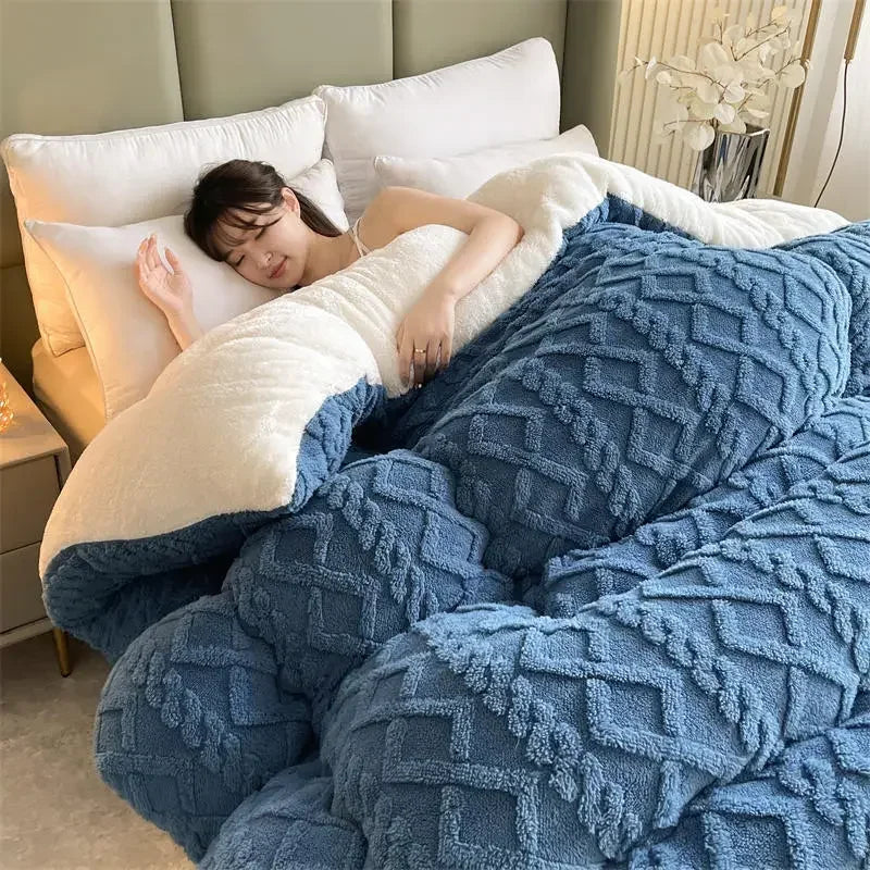 Soft Super Thick Winter Warm Blanket Artificial Lamb Cashmere Weighted Blankets for Beds Cozy Thicker Warmth Quilt Comforter