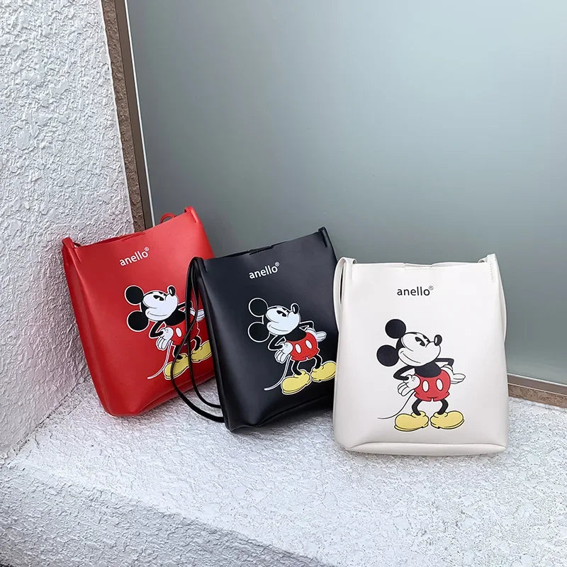 Disney autumn new wild soft PU bucket bag ladies handbag large-capacity printed Mickey mouse shoulder bag