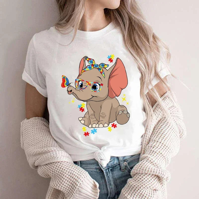 Elephant Autism Shirt for Women Girls Clothing Autism Awareness T-shirts Special Education Tee Shirt Harajuku Oversized Y2k Tops