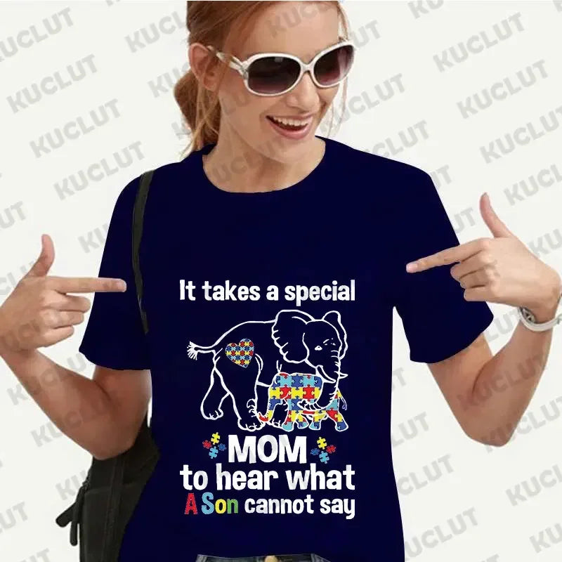 Women Autism Awareness T-shirt 2024 Fashion Print Y2k Graphic Tops Short Sleeve Tees Harajuku Oversized Autism Mom Streetwear