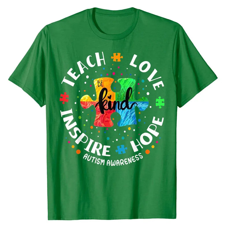 Autism Awareness Teacher Shirt Teach Hope Love Inspire T-Shirt Puzzle Chemical Elements Graphic Tee Tops Funny Novelty Gifts