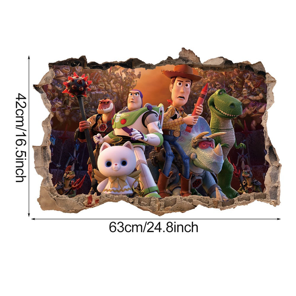 Toy Story Children's Bedroom Wall Sticker Self adhesive PVC 3D Broken Wall Cartoon Anime Movie Graffiti Poster Wallpaper