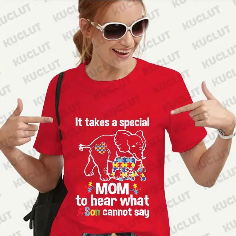 Women Autism Awareness T-shirt 2024 Fashion Print Y2k Graphic Tops Short Sleeve Tees Harajuku Oversized Autism Mom Streetwear