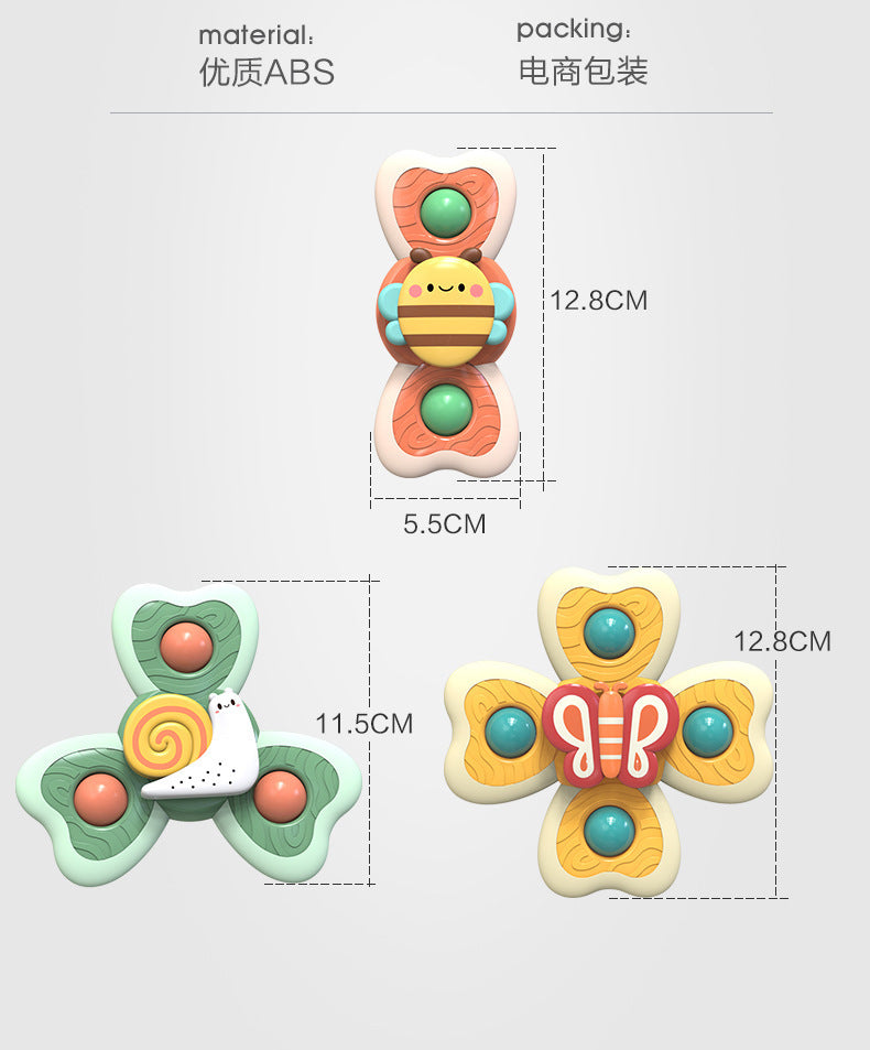 3pcs cartoon baby bath toy bee butterfly snail insect cute rotating fidget spinner toy with suction cup for kids gifts wholesale