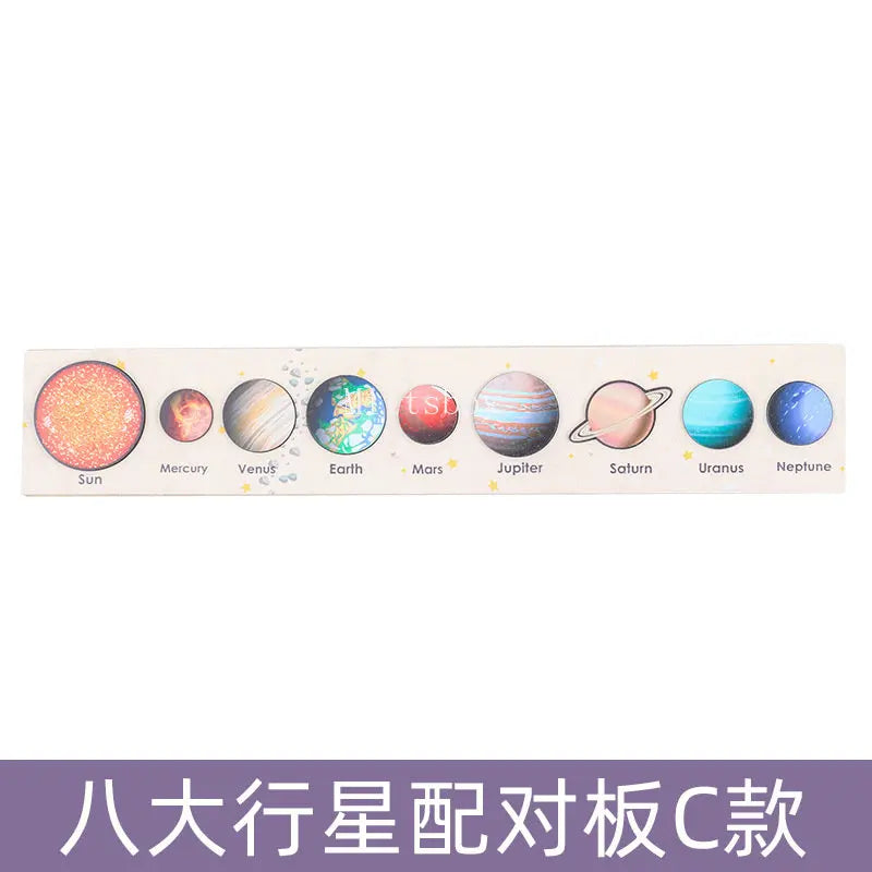 Baby Montessori Wooden Early Education Toys 3D Eight Planets Puzzle Toy Universe Cognition Solar System Planet Matching Board