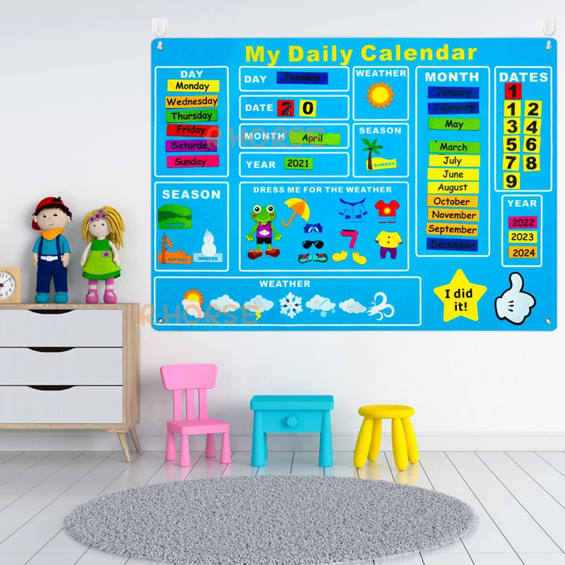 70Pcs/set My Daily Calendar Felt Board Day Month Season Schedule Time Plan Chart Early Education Good Habits for Children