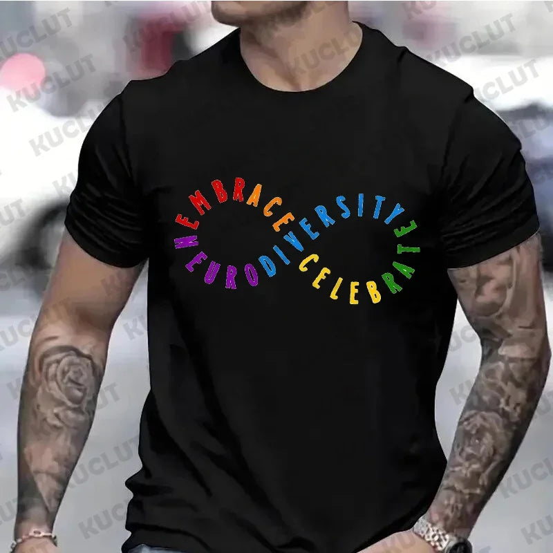 Autism Support Graphic Shirt for Men Awareness Month T-shirts Infinity Symbol Neurodiversity Accept Embrace Celebrate Men's Tops