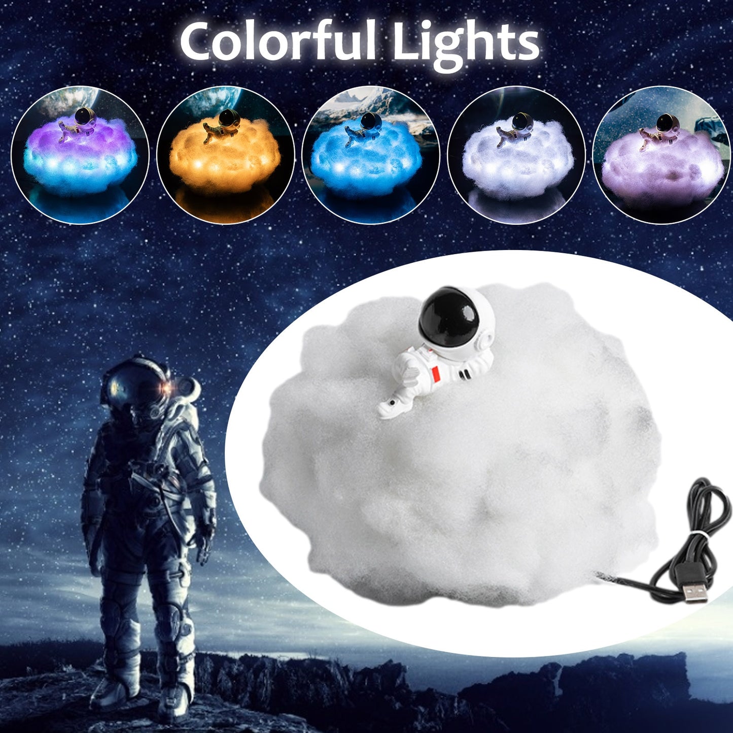 Special LED Colorful Clouds Astronaut Lamp With Rainbow Effect As Children's Night Light