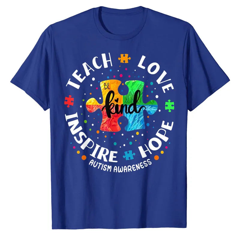 Autism Awareness Teacher Shirt Teach Hope Love Inspire T-Shirt Puzzle Chemical Elements Graphic Tee Tops Funny Novelty Gifts