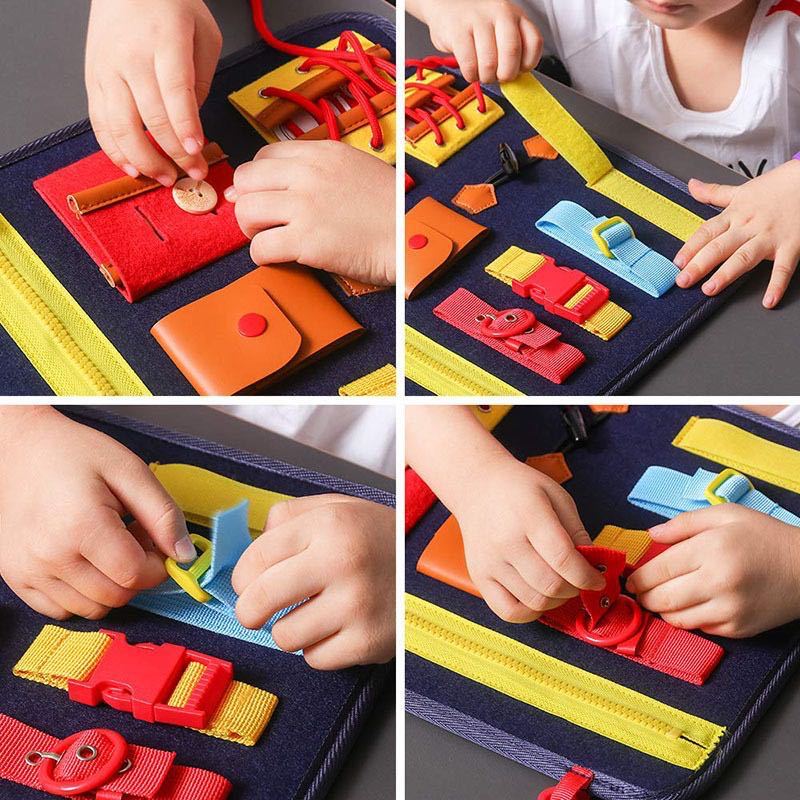 Montessori Busy Board Early Educational Toys Fine Motor Training Self-Care Ability Preschool Children Kids Sensory Education