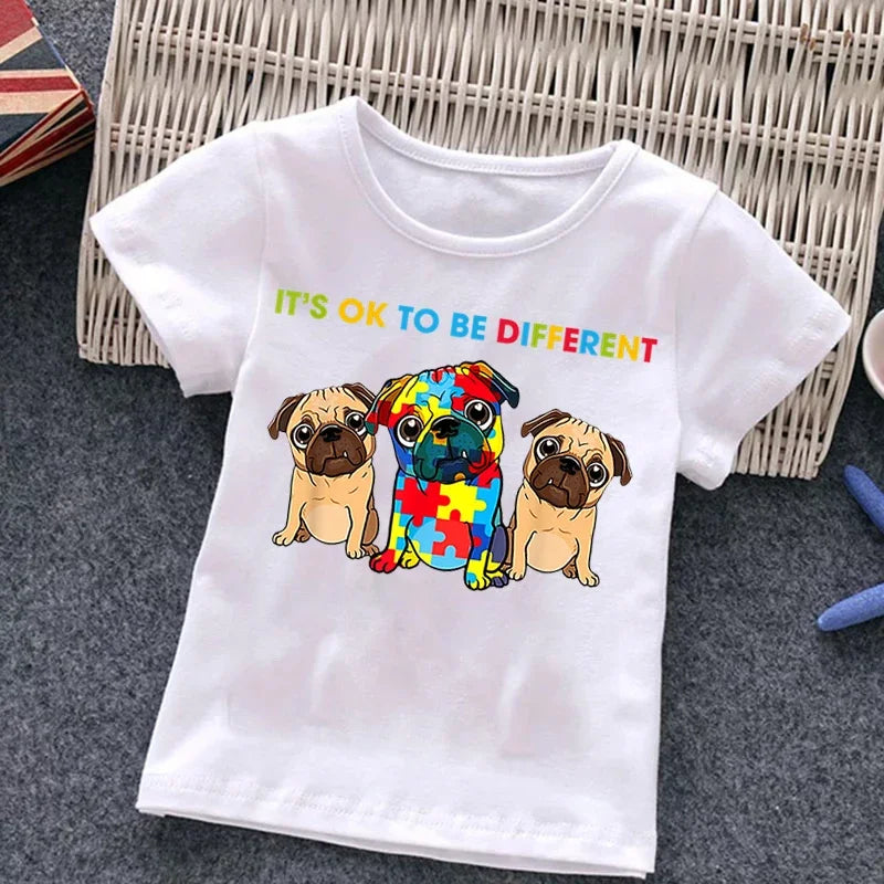 Autism Kids Boy T-Shirt Girls Cartoon Puzzle Tops Cute Baby Cotton Summer Clothes Toddler Dinosaur T Shirts Children