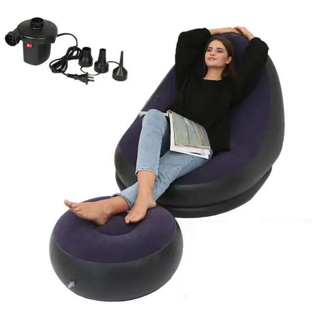 Inflatable Air Mattress Lazy Sofa Deck Chair Comfortable Leg Stool Rest Single Beanbag for home and Outdoor Use