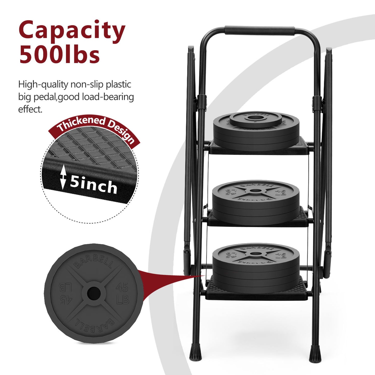 Lightweight folding four step stool, wide anti slip pedal and safety handle, sturdy steel ladder, multifunctional ladder