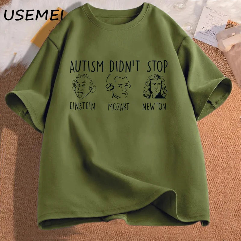 Autism Didn't Stop T-Shirt Women Men Funny Grpahic Tees Autism Teacher T Shirt Casual Cotton Short Sleeve Tshirts Streetwear