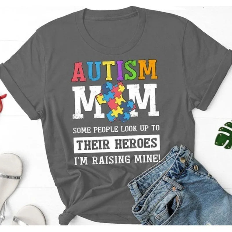 Autism Mom Letter Print T Shirt Women Short Sleeve O Neck Loose Tshirt Summer Women Tee Shirt Tops Camisetas Mujer