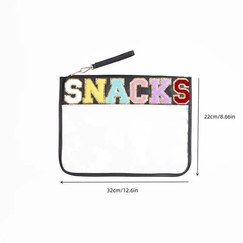 Snack sac de rangement transparent PVC zip pochette broderie lettre Hand Makeup Pack portable pu sac de toilette étanche