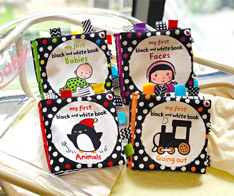 LakaRose Baby Black and White Label Cloth Book Newborn Infant Early Education Books Cloth Quiet Books