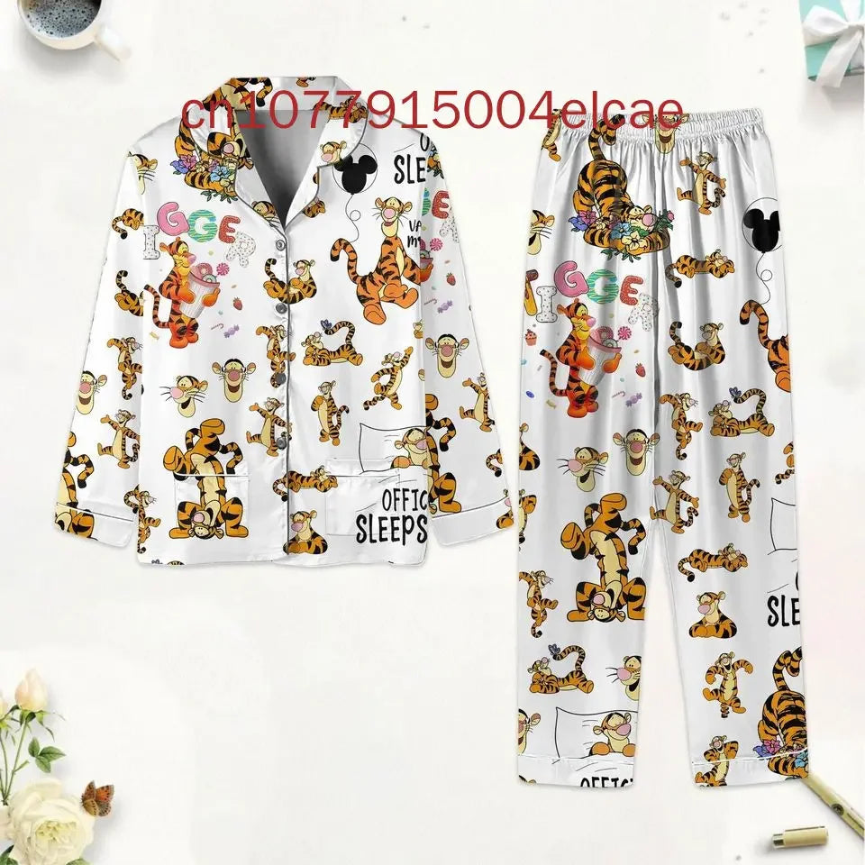 Disney Tigger Pajama Set Winnie the Pooh Christmas 3d Printed Casual Men's and Women's Long Sleeved Shirt Pajama Set