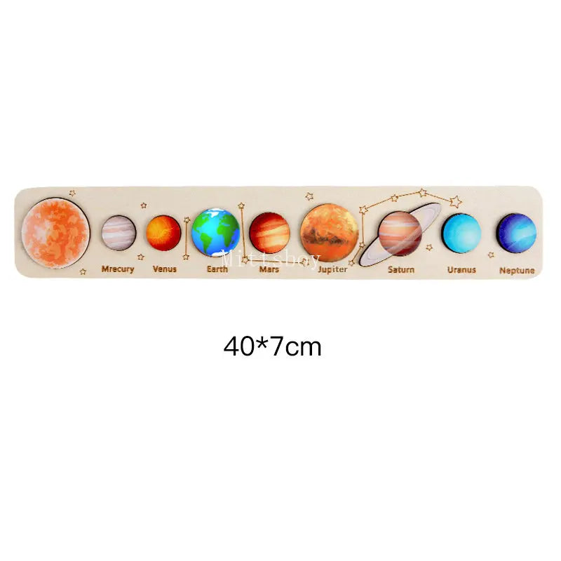 Baby Montessori Wooden Early Education Toys 3D Eight Planets Puzzle Toy Universe Cognition Solar System Planet Matching Board