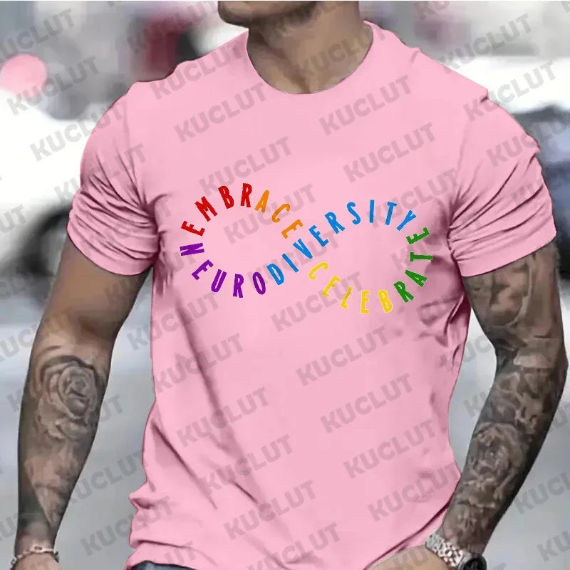 Autism Support Graphic Shirt for Men Awareness Month T-shirts Infinity Symbol Neurodiversity Accept Embrace Celebrate Men's Tops