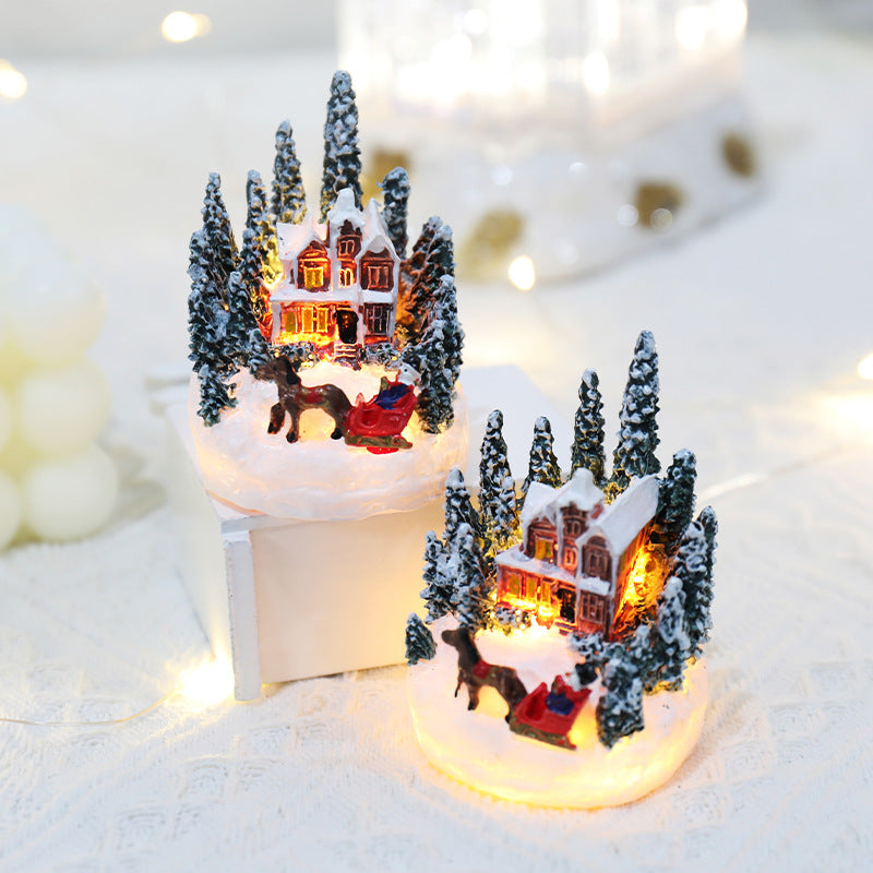 Christmas Decorations Resin Houses Luminous Decorations Christmas Micro Landscape Christmas Small Houses Christmas Gift Creativity