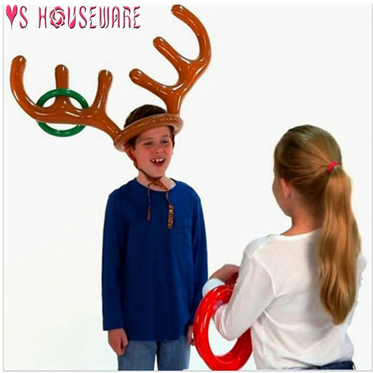 Inflatable Santa Funny Reindeer Antler Hat Ring Toss Christmas Holiday Party Game Supplies Toys