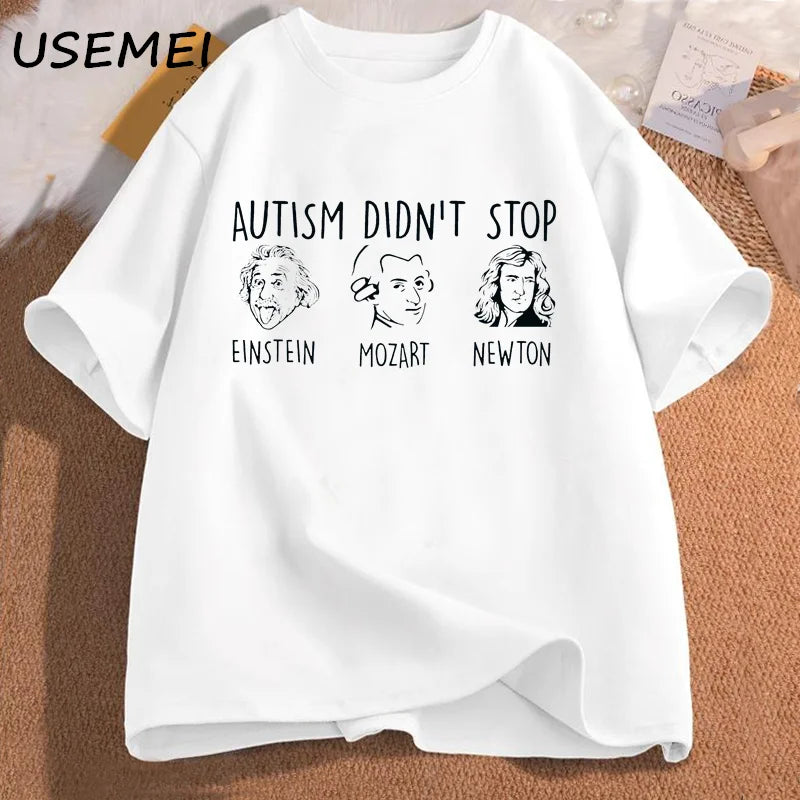 Autism Didn't Stop T-Shirt Women Men Funny Grpahic Tees Autism Teacher T Shirt Casual Cotton Short Sleeve Tshirts Streetwear