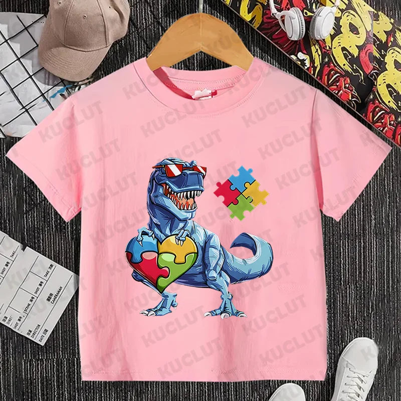 Autism Boys Girls T Shirt Short Sleeves Tops Girls Baby Children Clothing Fsahion Summer Tshirt Dinosaur Tee Toddler Clothes