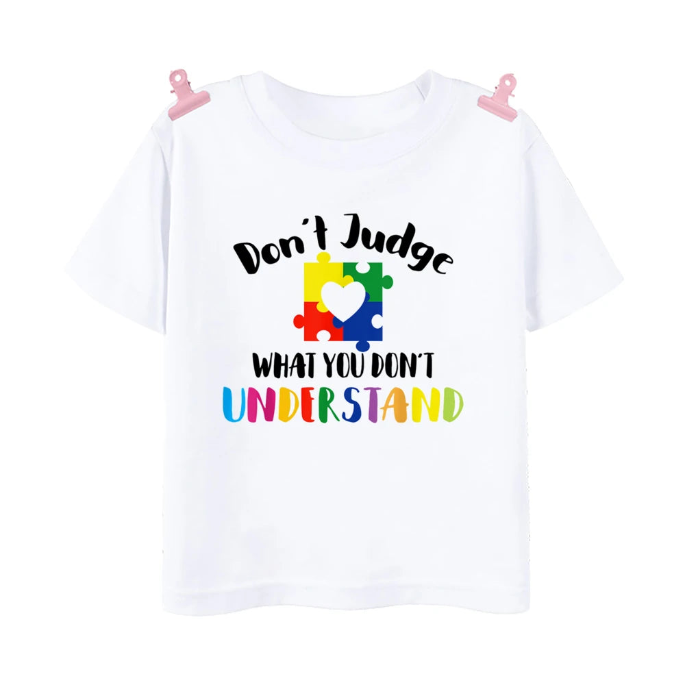 Love Need No Words Print T-shirt Tops Autism Awareness Shirt Autism Kids TShirt Puzzle Piece Autism T Shirt Gifts for Children