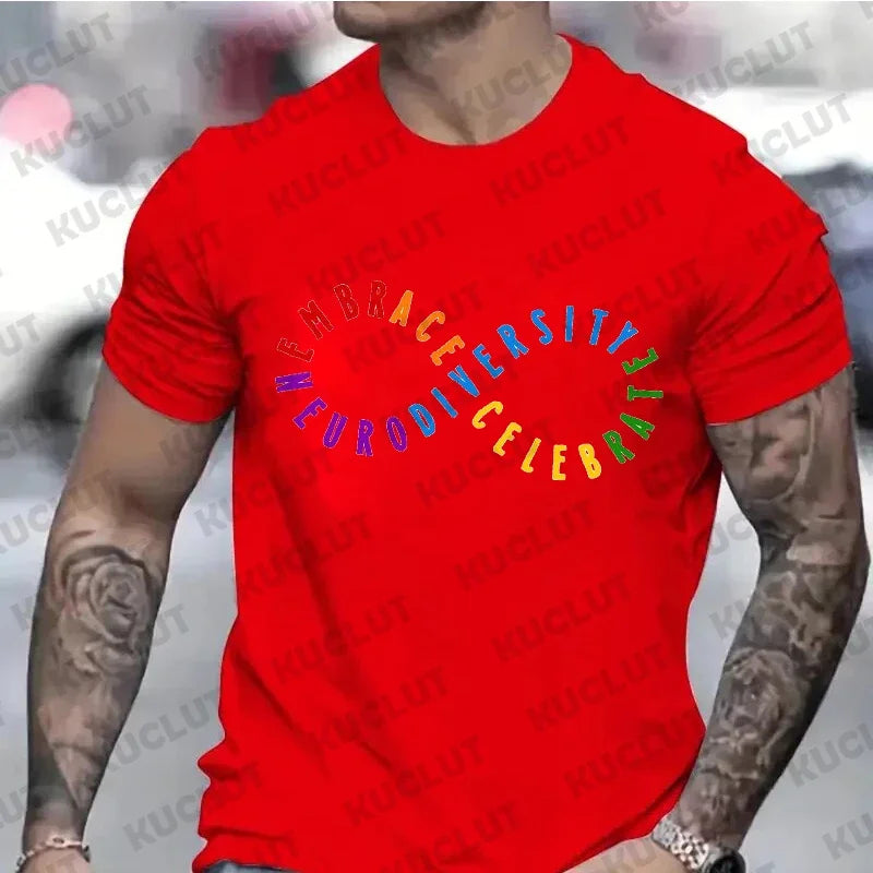 Autism Support Graphic Shirt for Men Awareness Month T-shirts Infinity Symbol Neurodiversity Accept Embrace Celebrate Men's Tops