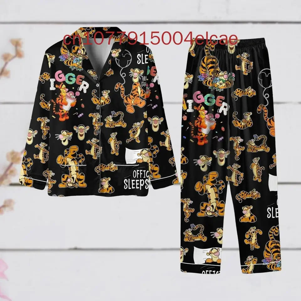 Disney Tigger Pajama Set Winnie the Pooh Christmas 3d Printed Casual Men's and Women's Long Sleeved Shirt Pajama Set