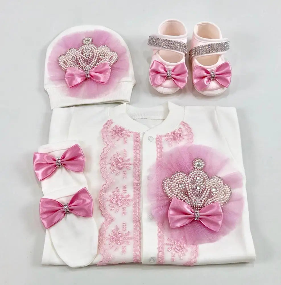 Dollbling Emerald Gold Crystal Luxury Baby Bling Romper Set My 1st Christmas Photography 4pcs Romper Hat Mittens Shoes Set