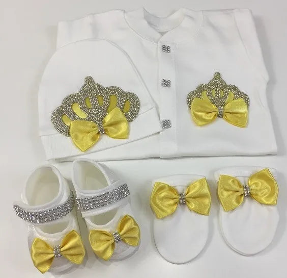 Dollbling Emerald Gold Crystal Luxury Baby Bling Romper Set My 1st Christmas Photography 4pcs Romper Hat Mittens Shoes Set