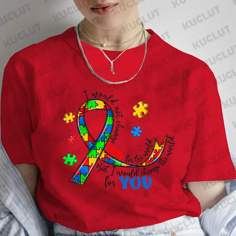 Women Clothes Autism Awareness Puzzle T-shirt Y2k Graphic Autism Mom Print Tops Fashion Short Sleeve Tees Female Clothing