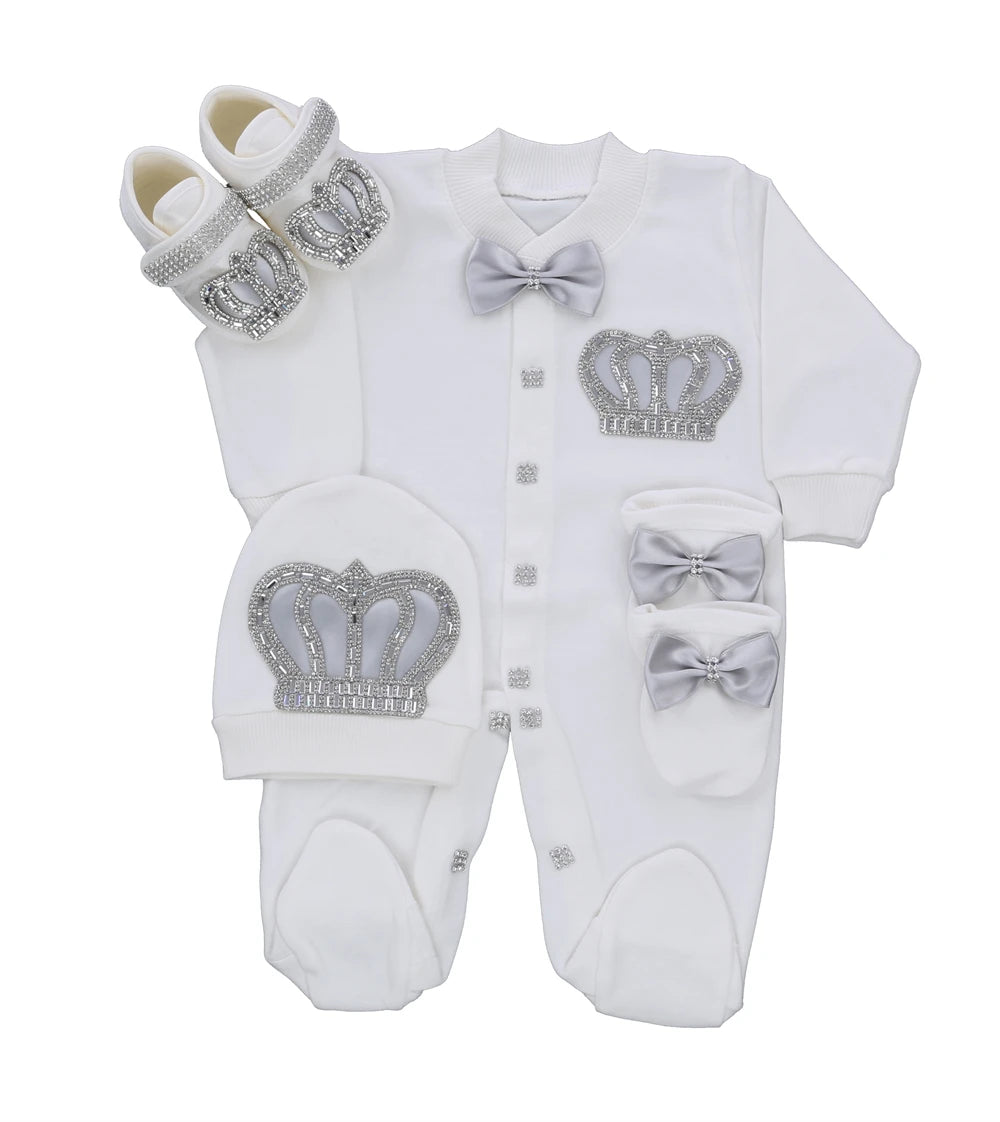 Dollbling Emerald Gold Crystal Luxury Baby Bling Romper Set My 1st Christmas Photography 4pcs Romper Hat Mittens Shoes Set