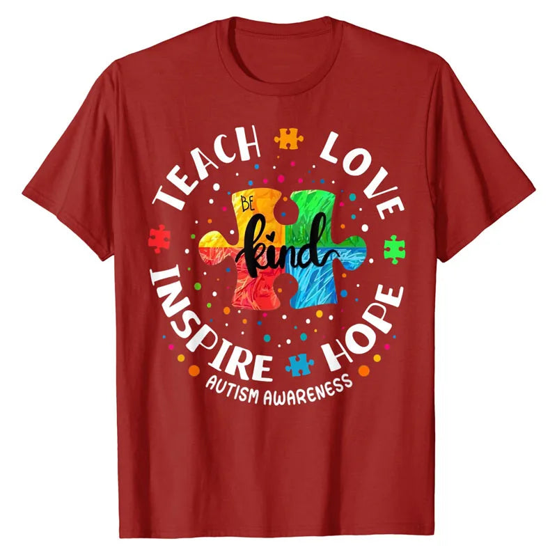 Autism Awareness Teacher Shirt Teach Hope Love Inspire T-Shirt Puzzle Chemical Elements Graphic Tee Tops Funny Novelty Gifts