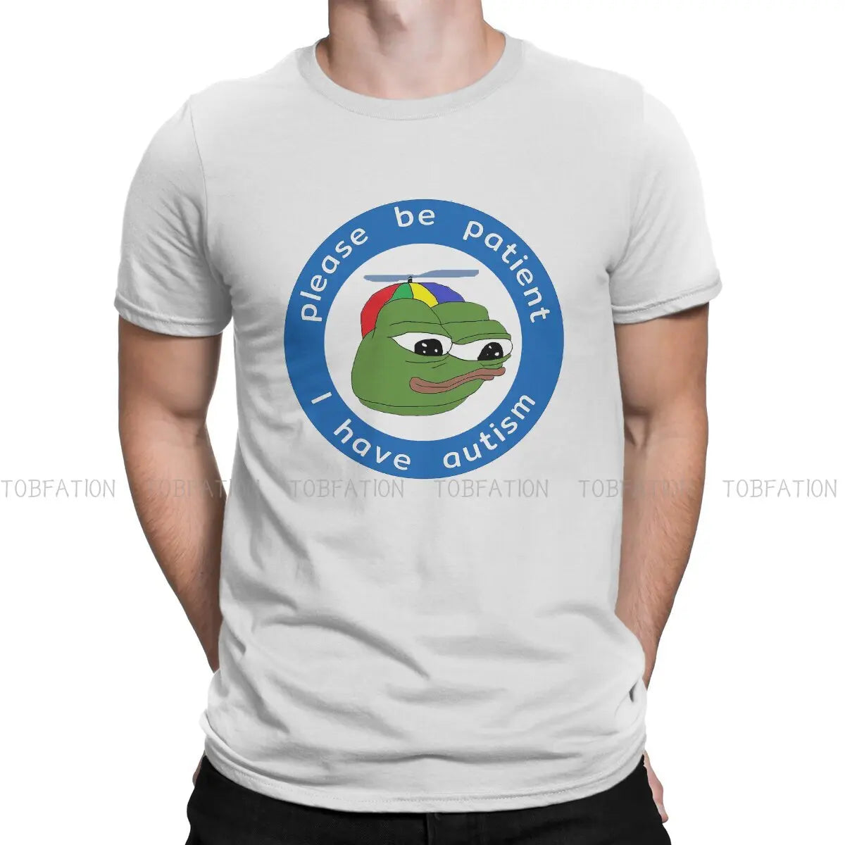 Pe Pe Green Frog TShirt for Men Please Be Patient Autism  Humor Summer Sweatshirts T Shirt High Quality New Design Loose