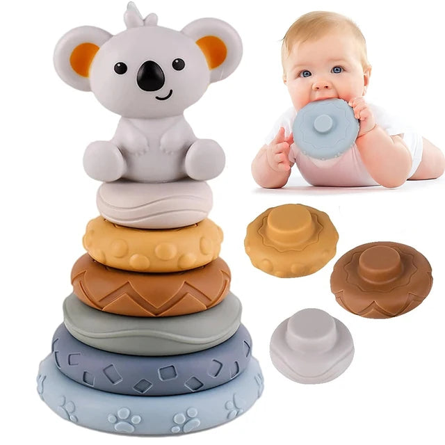 Infant and toddler early education soft rubber block rainbow circle six layer stacked music kneading called baby gum children's toy