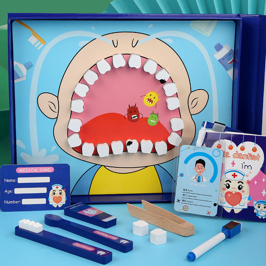 Children's Play House Small Dentist Toy Set Simulation Tooth Extraction And Tooth Replacement Baby Brushing Teeth And Protecting Teeth Wooden Early Education Toys