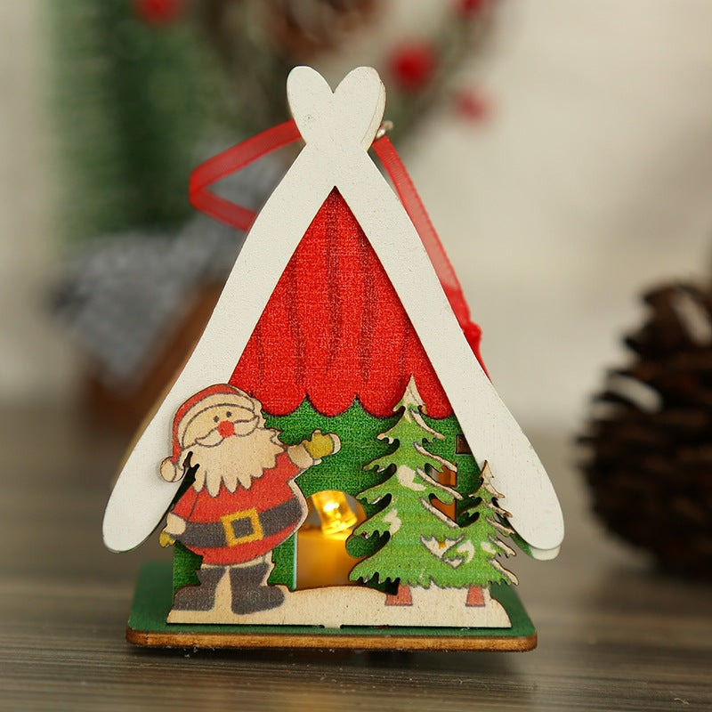 Christmas decorations, Christmas wooden houses, toys, colorful wooden houses, Christmas glowing gifts, Christmas wooden houses